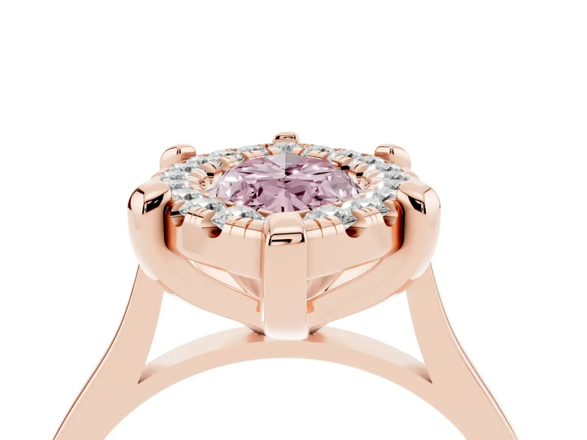 Fancy Pink Marquise Cut Diamond Cluster Halo Solitaire with Four-Prong Setting Rose gold