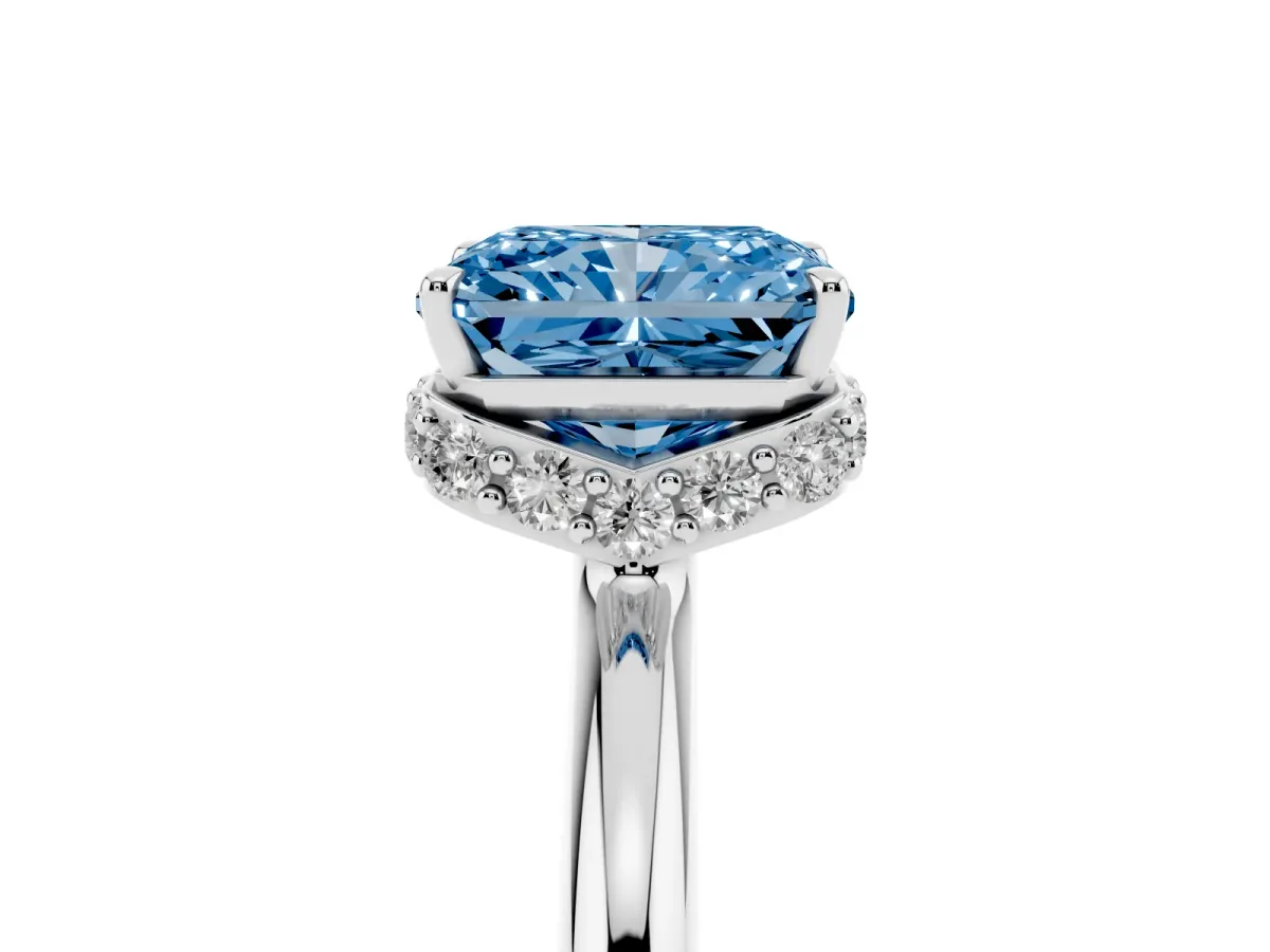 Fancy Blue Radiant Cut Brilliant Solitaire Engagement Ring with Six-Prong Setting and Classic Band Platinum