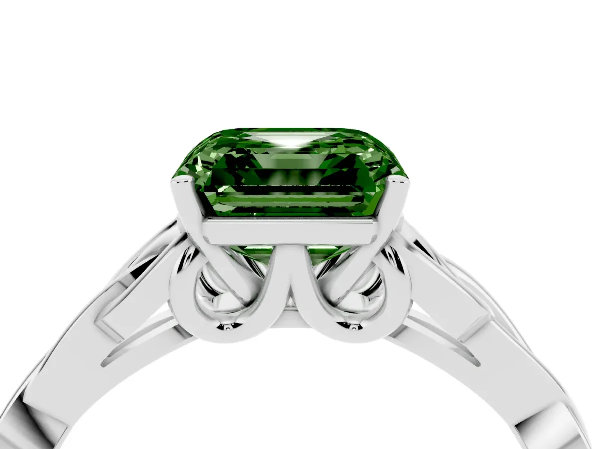 Fancy Green Asscher Cut Diamond Solitaire Engagement Ring with Celtic Knot Band and Four-Prong Setting Platinum