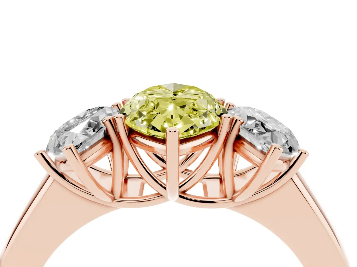 Fancy Yellow Three-Stone Marquise Cut Cut Diamond Ring with Prong Setting and Classic Band Rose gold