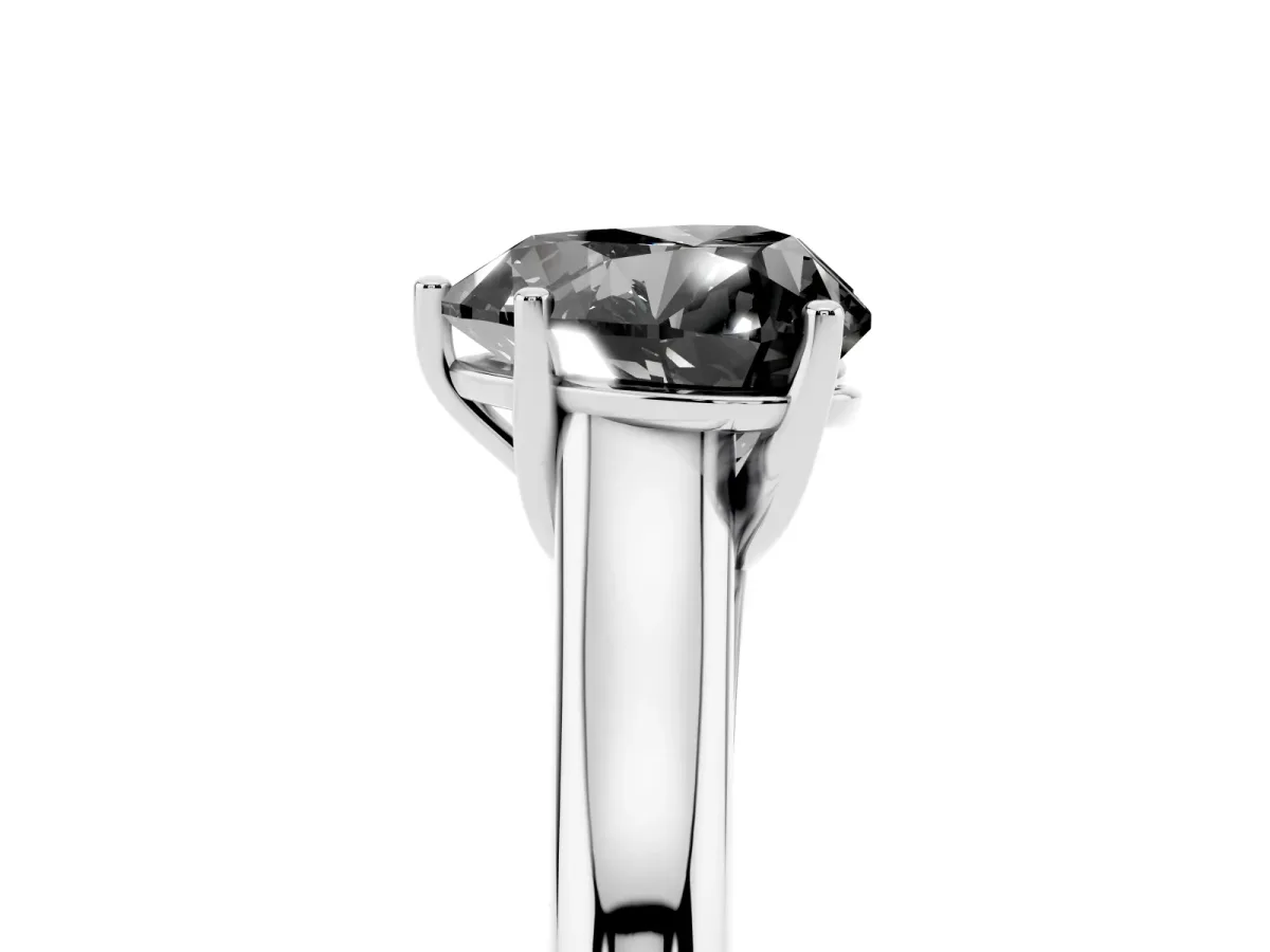 Fancy Black Heart Cut Cut Diamond Solitaire Engagement Ring with Tapered Plain Band and Four-Prong Setting Silver