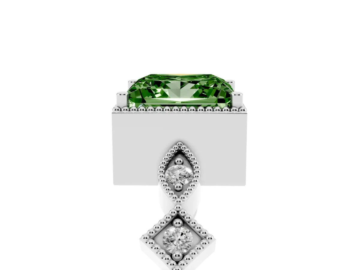 Fancy Green Princess Cut Milgrain Marquise Diamond Twist Band Ring Silver