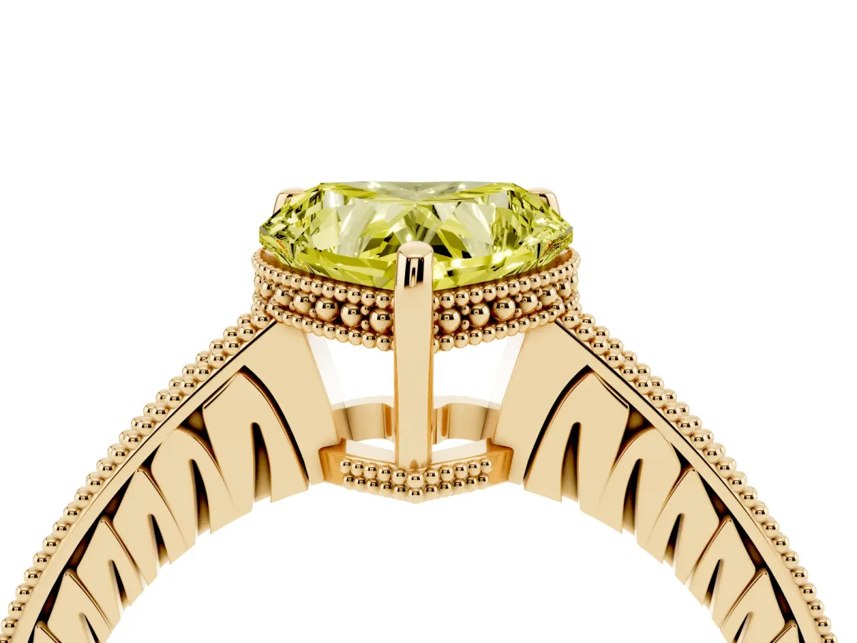 Fancy Yellow Heart Cut Solitaire Pavé Diamond Milgrain Engagement Ring with Four-Prong Setting Yellow gold