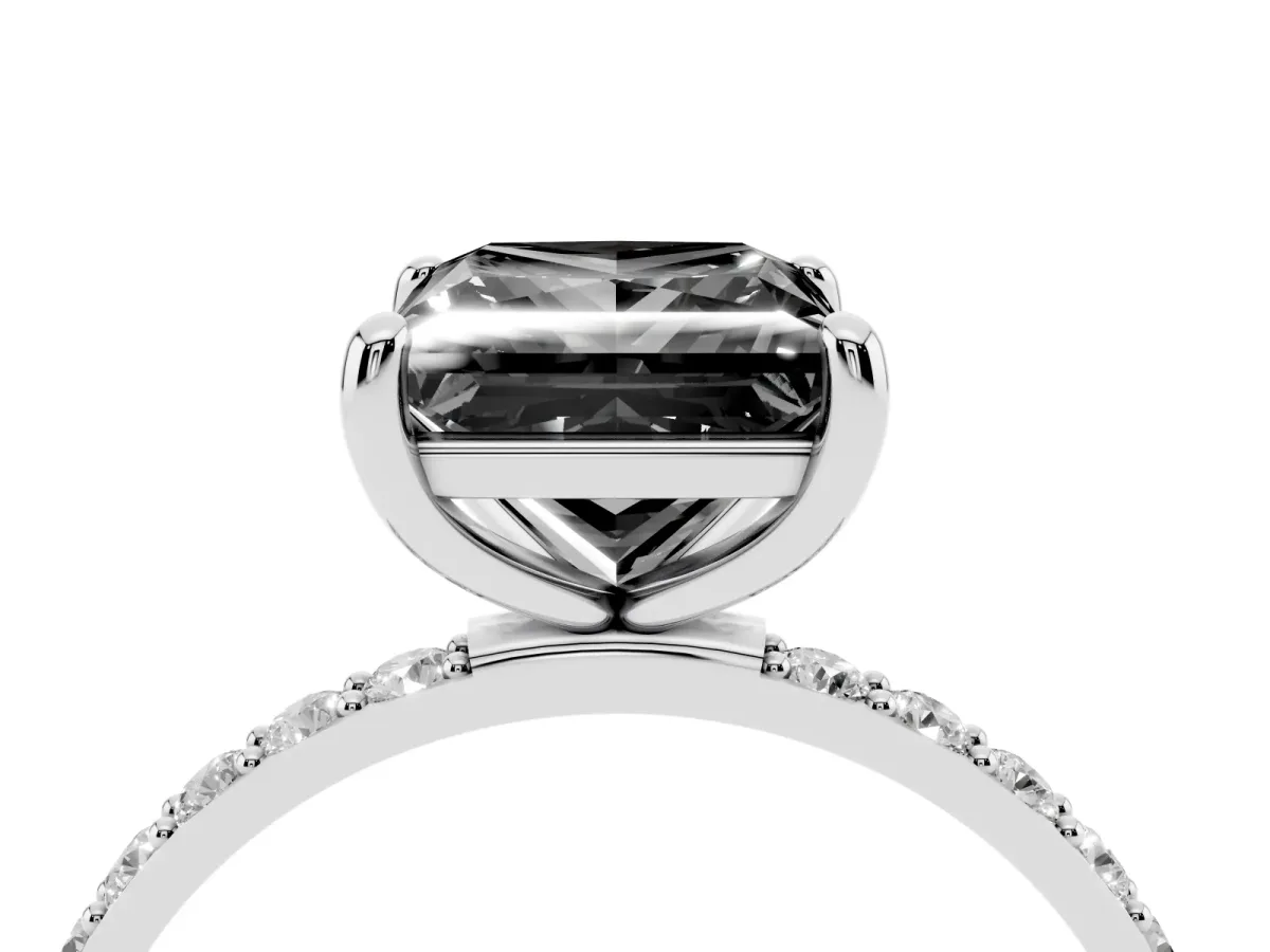 Fancy Black Princess Cut Diamond Solitaire Ring with Round Pavé Band and Prong Setting Silver