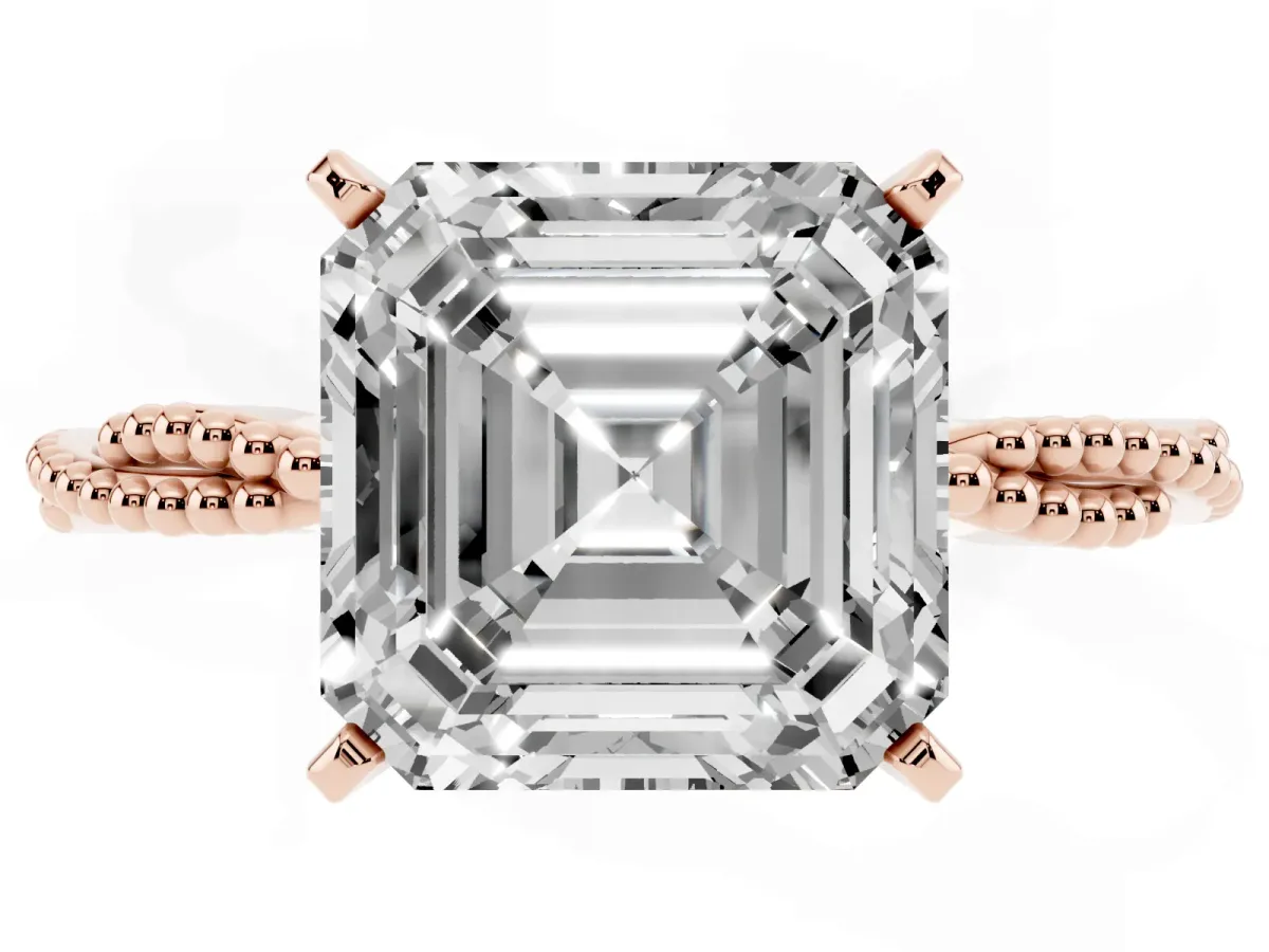 Asscher Cut Solitaire Twisted Band with Bead Prong Setting Rose gold