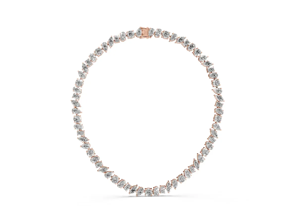 Mixed Shape Diamond Tennis Necklace Rose gold