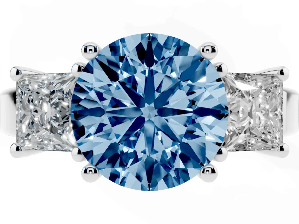 Fancy Blue Three-Stone Round Cut Cut Solitaire Ring with Prong Setting Silver