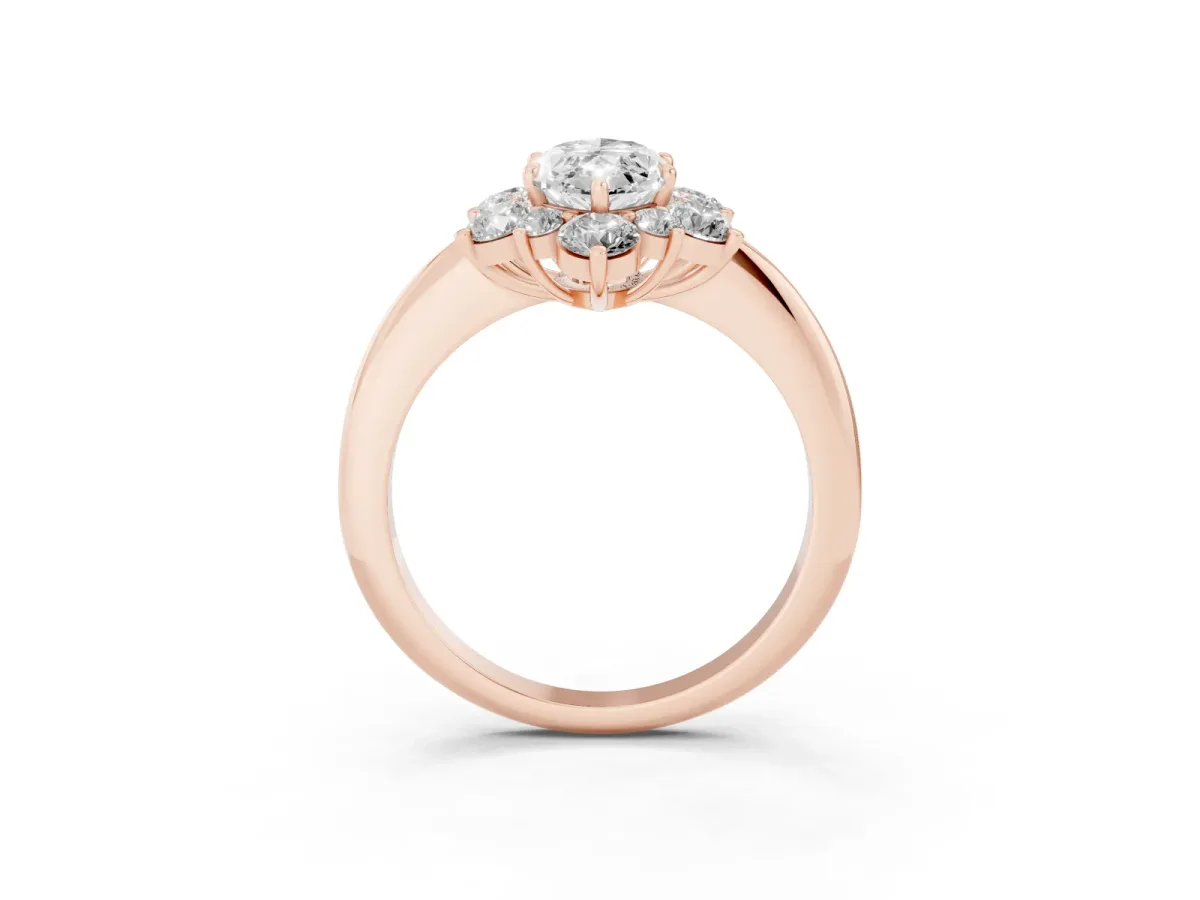 Marquise Cut Diamond Cluster Halo Ring with Solitaire Band and Four-Prong Setting Rose gold