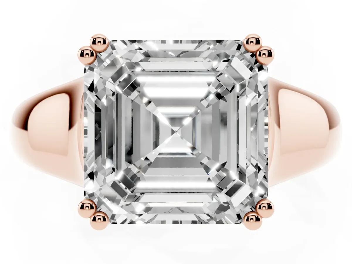 Asscher Cut Diamond Solitaire Ring with Wide Band and Prong Setting Rose gold
