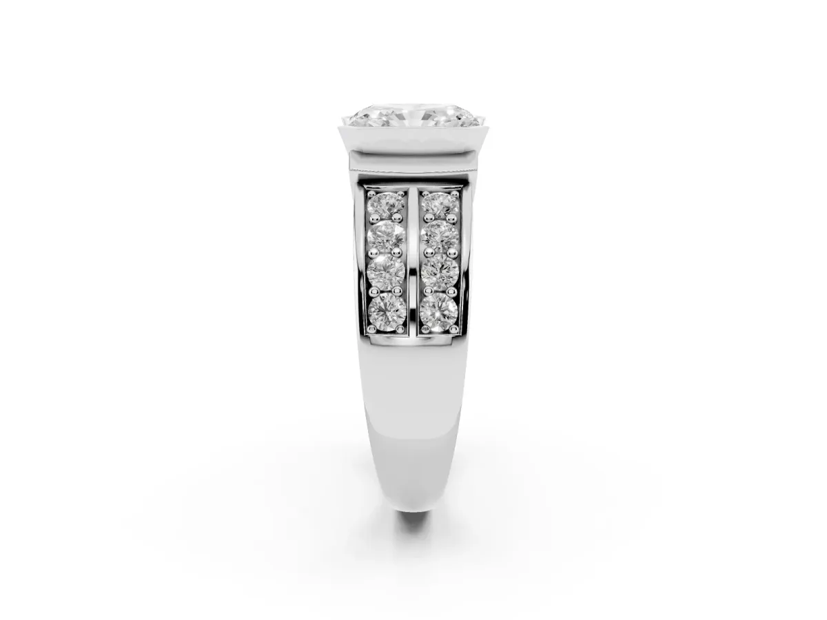 Radiant Cut Brilliant Diamond Channel Set Wide Band Ring with Bezel Setting Silver