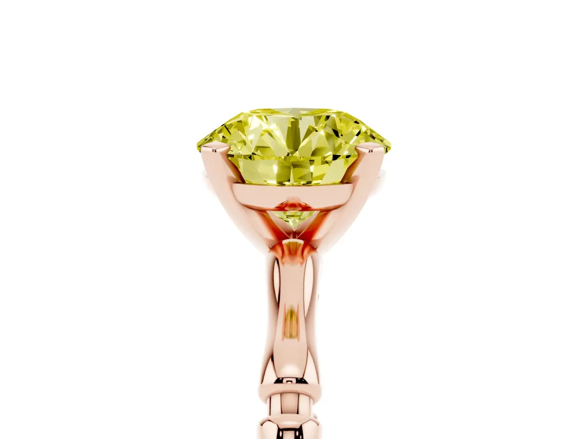 Fancy Yellow Round Cut Solitaire Diamond Ring with Bamboo Band and Four-Prong Setting Rose gold