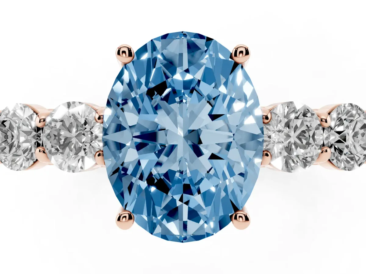Fancy Blue Oval Cut Cut Diamond Five-Stone Prong Set White Gold Ring Rose gold