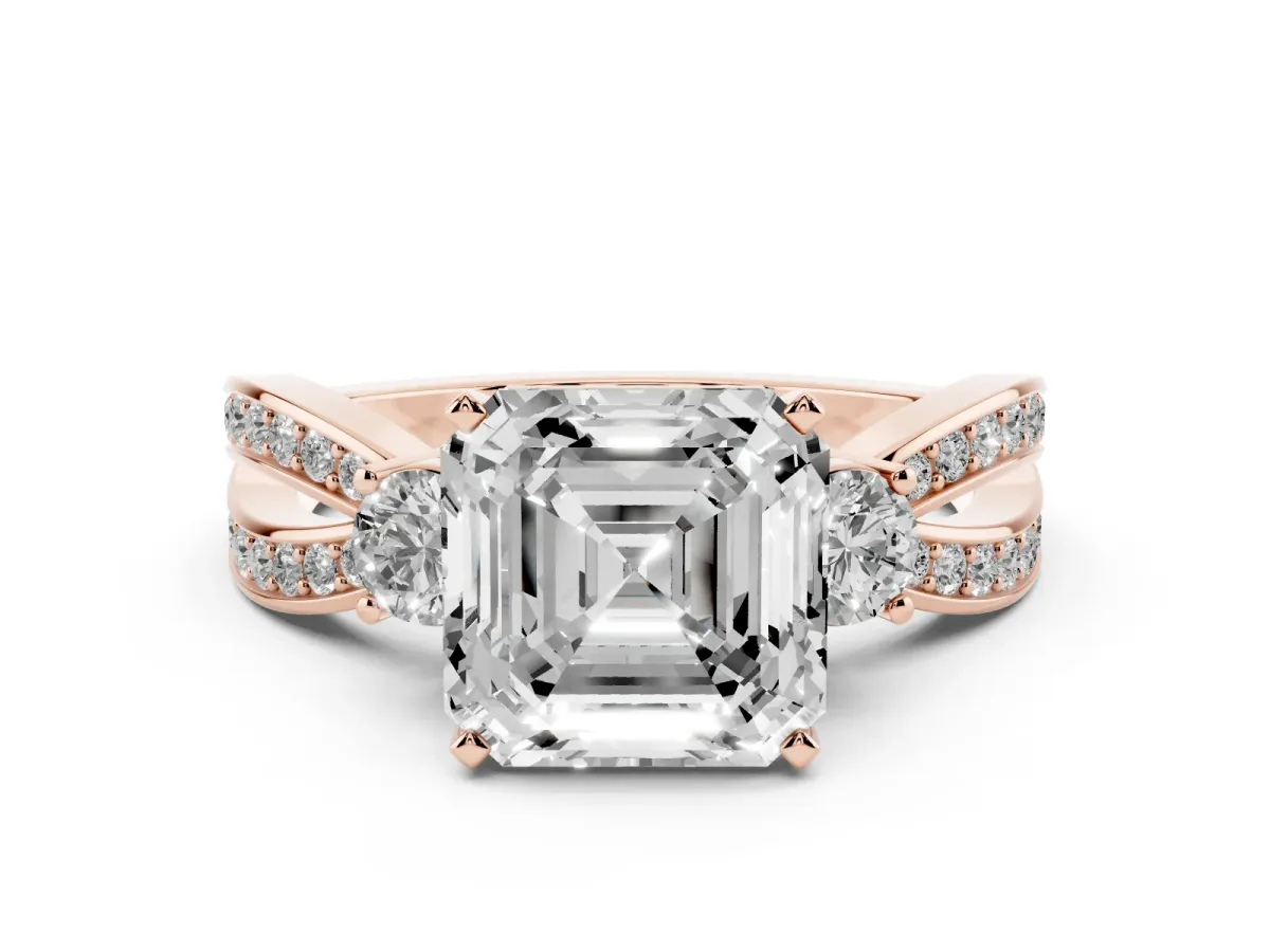 Three-Stone Asscher Cut Cut Diamond Twist Band with Prong Setting Rose gold