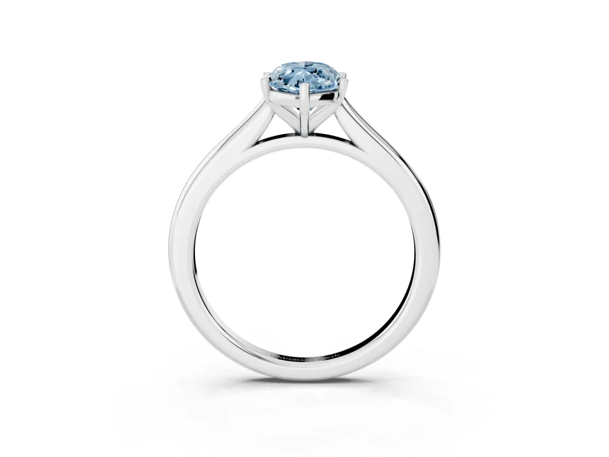 Fancy Blue Marquise Cut Cut Solitaire Ring with Cathedral Band and Four-Prong Setting Platinum