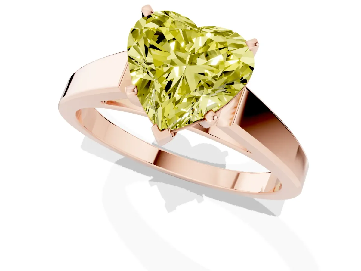 Fancy Yellow Heart Cut Solitaire Engagement Ring with Four-Prong Setting and Tapered Band Rose gold