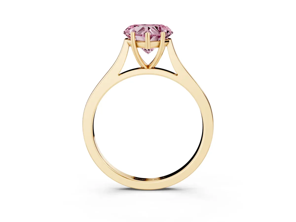 Fancy Pink Heart Cut Solitaire Heart Prong Engagement Ring with Tapered Band Yellow gold