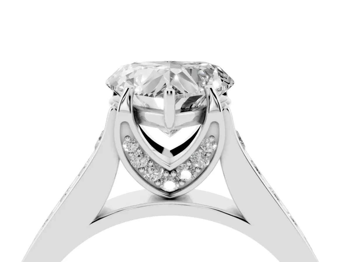 Heart Cut Brilliant Cut Diamond Engagement Ring with Pavé Band and Four-Prong Setting Silver