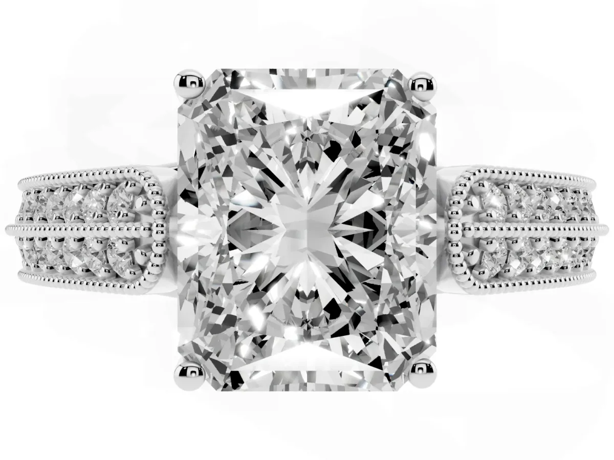 Radiant Cut Cut Pave Split Shank Engagement Ring with Four-Prong Setting Platinum
