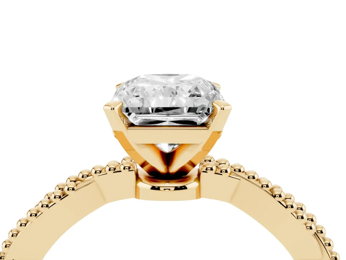 Radiant Cut Solitaire Twisted Band with Bead Prong Setting Yellow gold