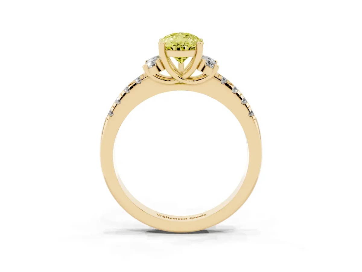 Fancy Yellow Pear Cut Diamond Three-Stone Pave Band with Four-Prong Setting Yellow gold