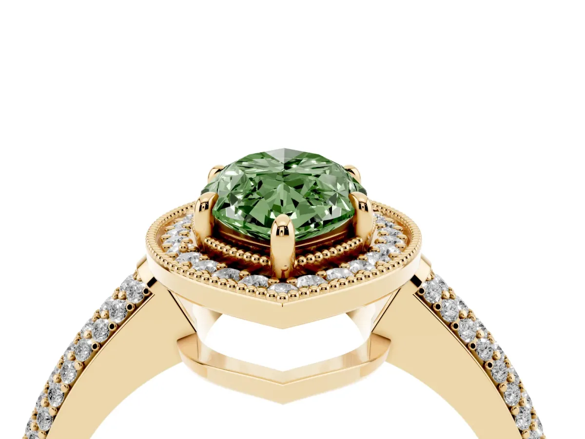 Fancy Green Marquise Cut Cut Halo Diamond Pave Band with Four-Prong Setting Yellow gold