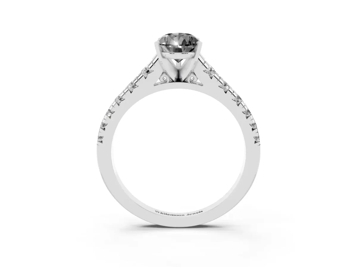 Fancy Black Pear Cut Diamond Cathedral Solitaire Ring with Round Pavé Band Platinum