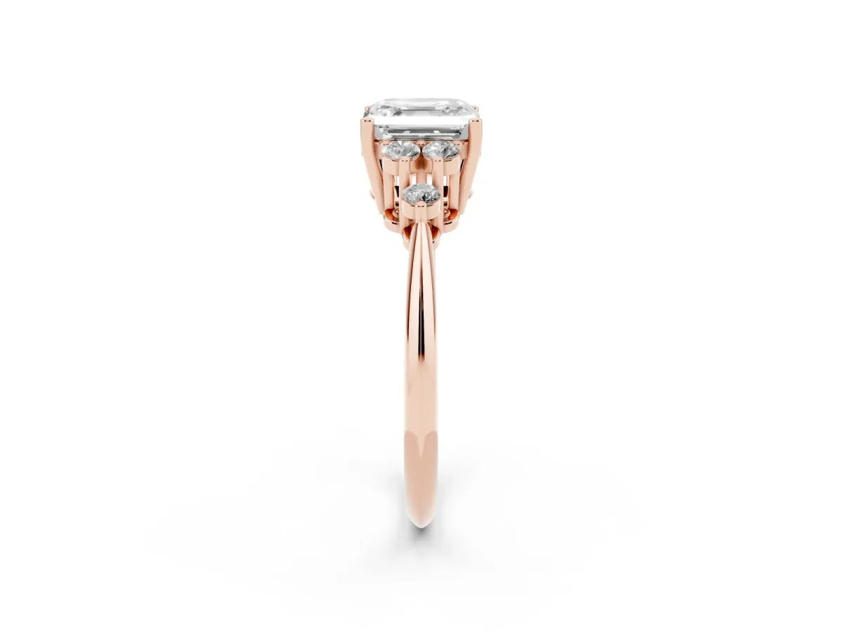 Asscher Cut Cut Diamond Cluster Ring with Solitaire Band and Four-Prong Setting Rose gold