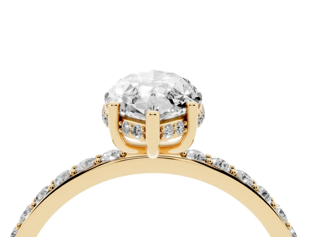 Marquise Cut Diamond Solitaire Ring with Pavé Band and Hidden Halo Yellow gold