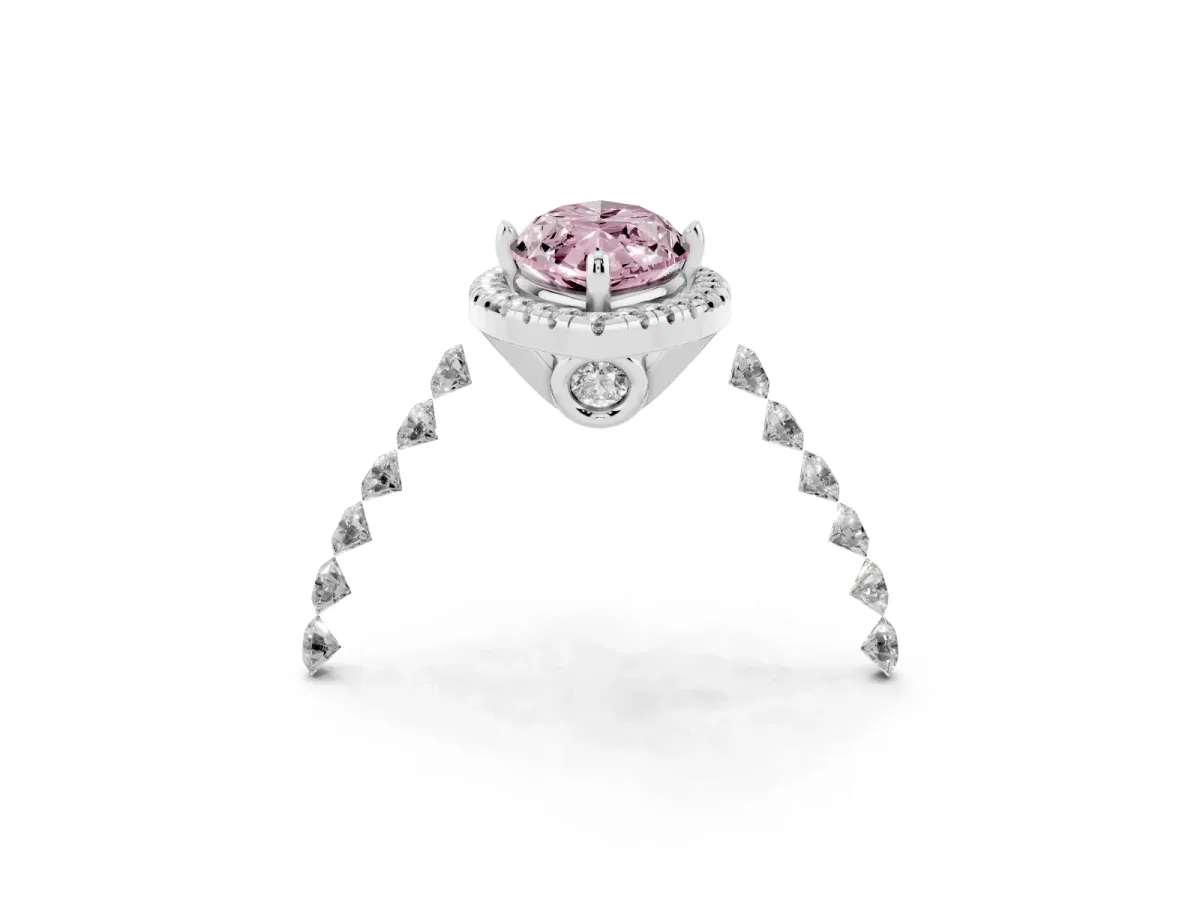 Fancy Pink Marquise Cut Halo Pavé Diamond Engagement Ring with Four-Prong Setting Platinum