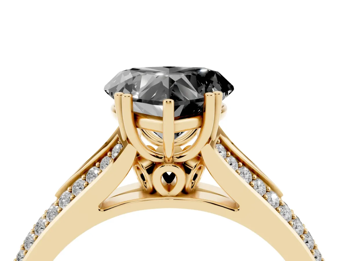 Fancy Black Heart Cut Diamond Split Shank Engagement Ring with Pavé Band Yellow gold