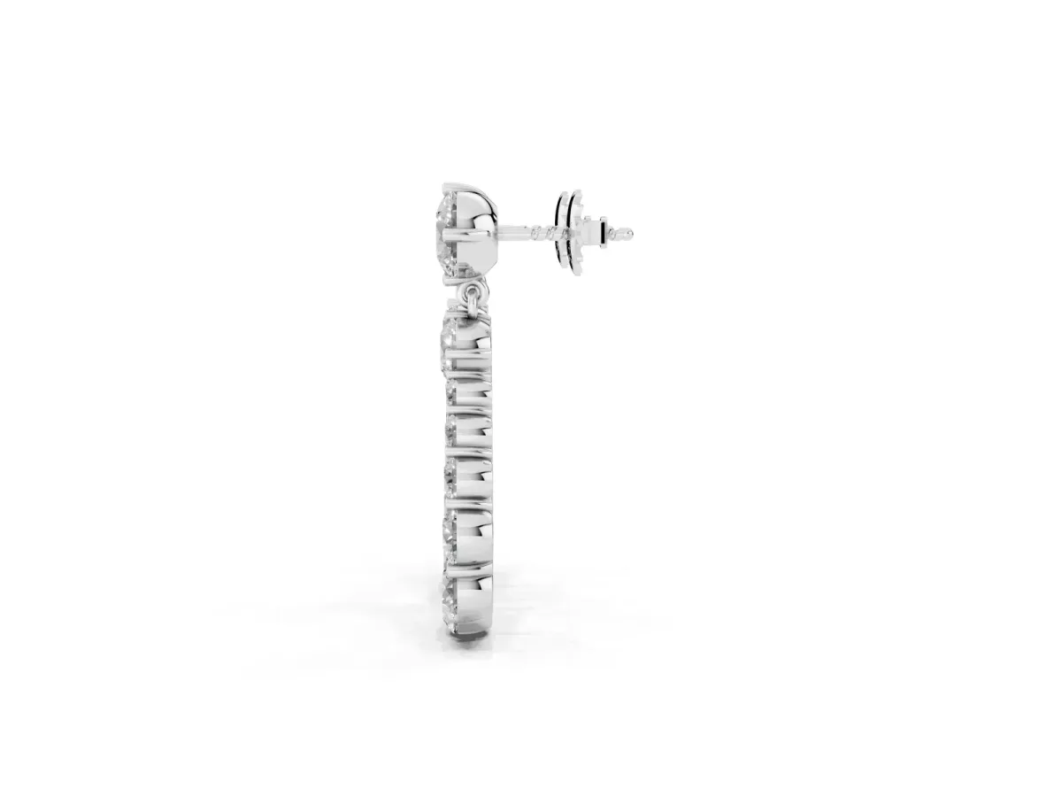 Round Cut Diamond Graduated Shared Prong Drop Earrings Silver