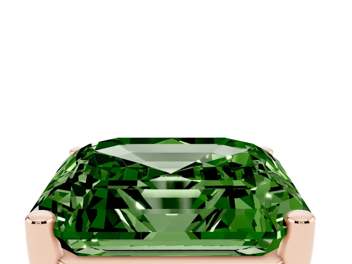 Fancy Green Asscher Cut Cut Diamond Solitaire Engagement Ring with Tapered Plain Band and Four-Prong Setting Rose gold