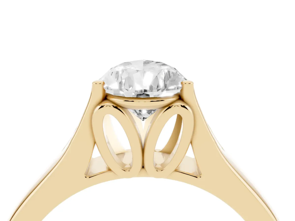 Pear Cut Solitaire Diamond Ring with Cathedral Band and Four-Prong Setting Yellow gold