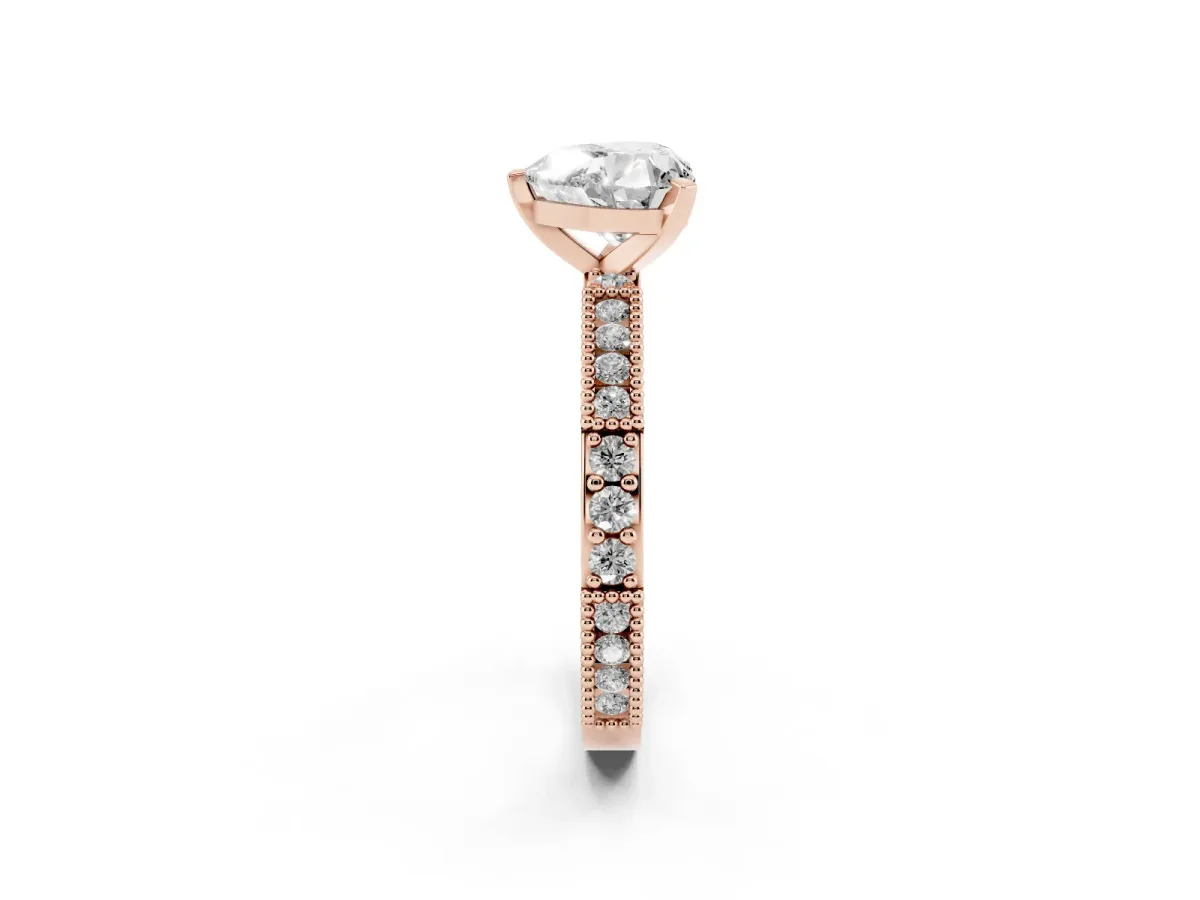 Heart Cut Solitaire with Pavé Band and Four-Prong Setting Rose gold