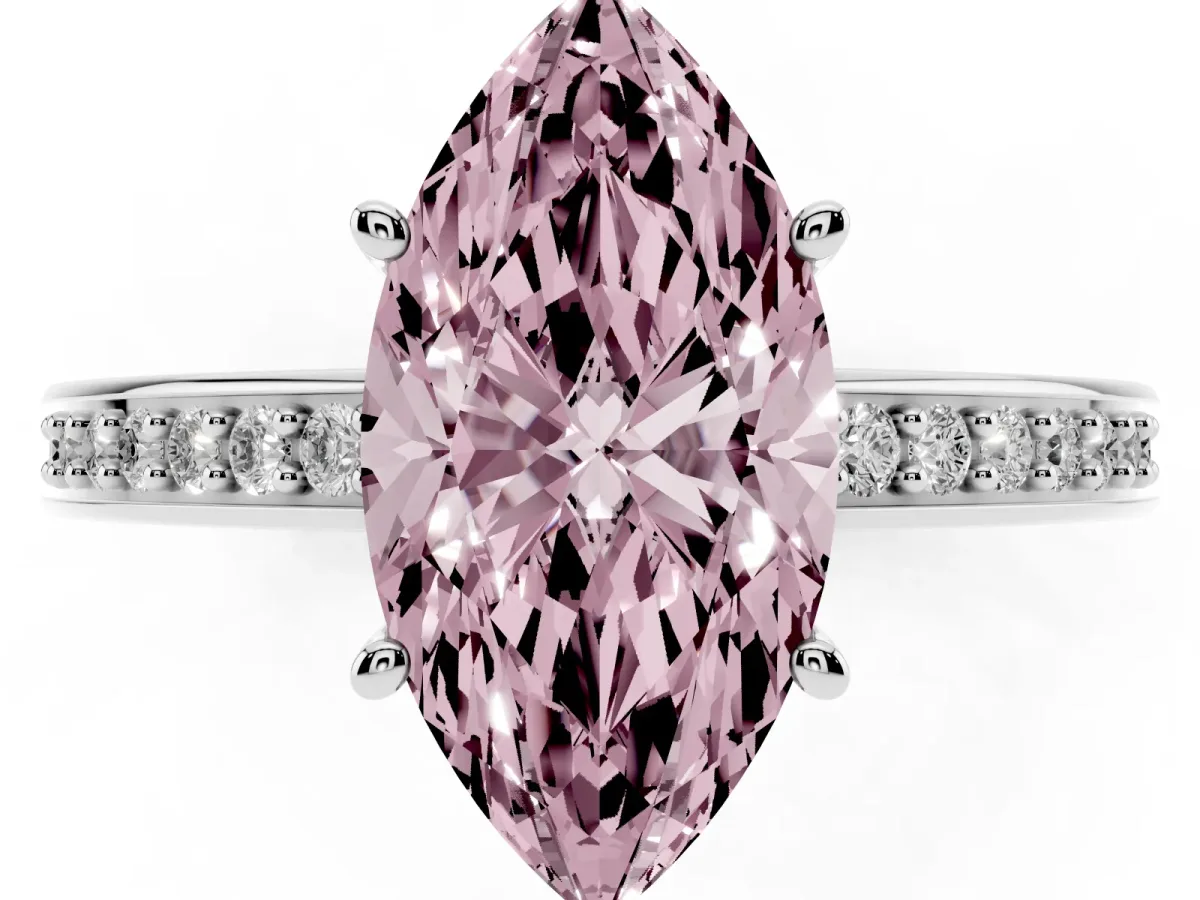 Fancy Pink Marquise Cut Solitaire Pavé Band Prong Setting Ring White gold