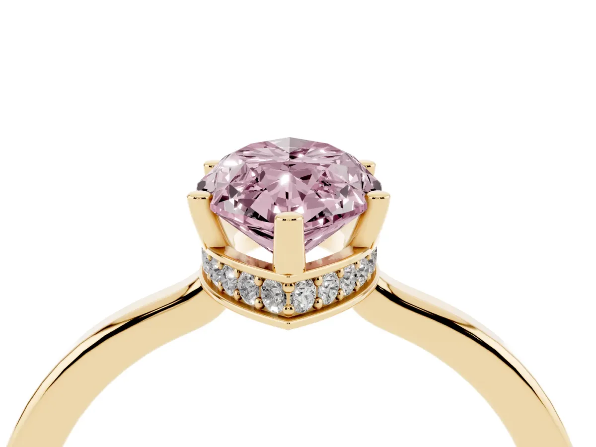 Fancy Pink Marquise Cut Cut Solitaire Engagement Ring with Four-Prong Setting on a Classic Band Yellow gold
