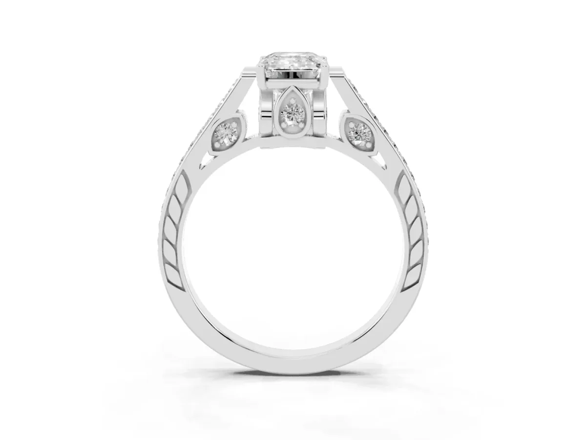 Emerald Cut Cut Cathedral Pave Diamond Engagement Ring with Six-Prong Setting Platinum