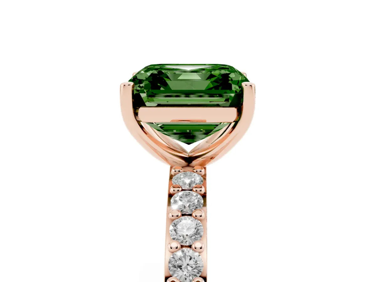 Fancy Green Asscher Cut Cut Diamond Solitaire with Pave Band and Four-Prong Setting Rose gold