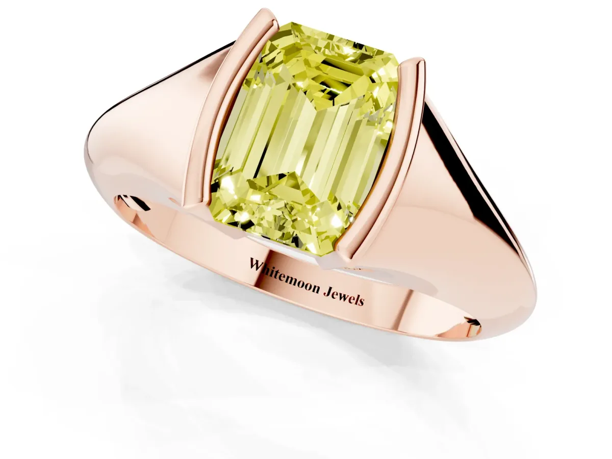 Fancy Yellow Emerald Cut Solitaire Tension Set Diamond Ring Rose gold