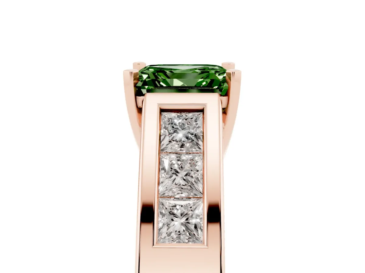 Fancy Green Asscher Cut Cut Channel Set Solitaire Ring with Four-Prong Setting Rose gold