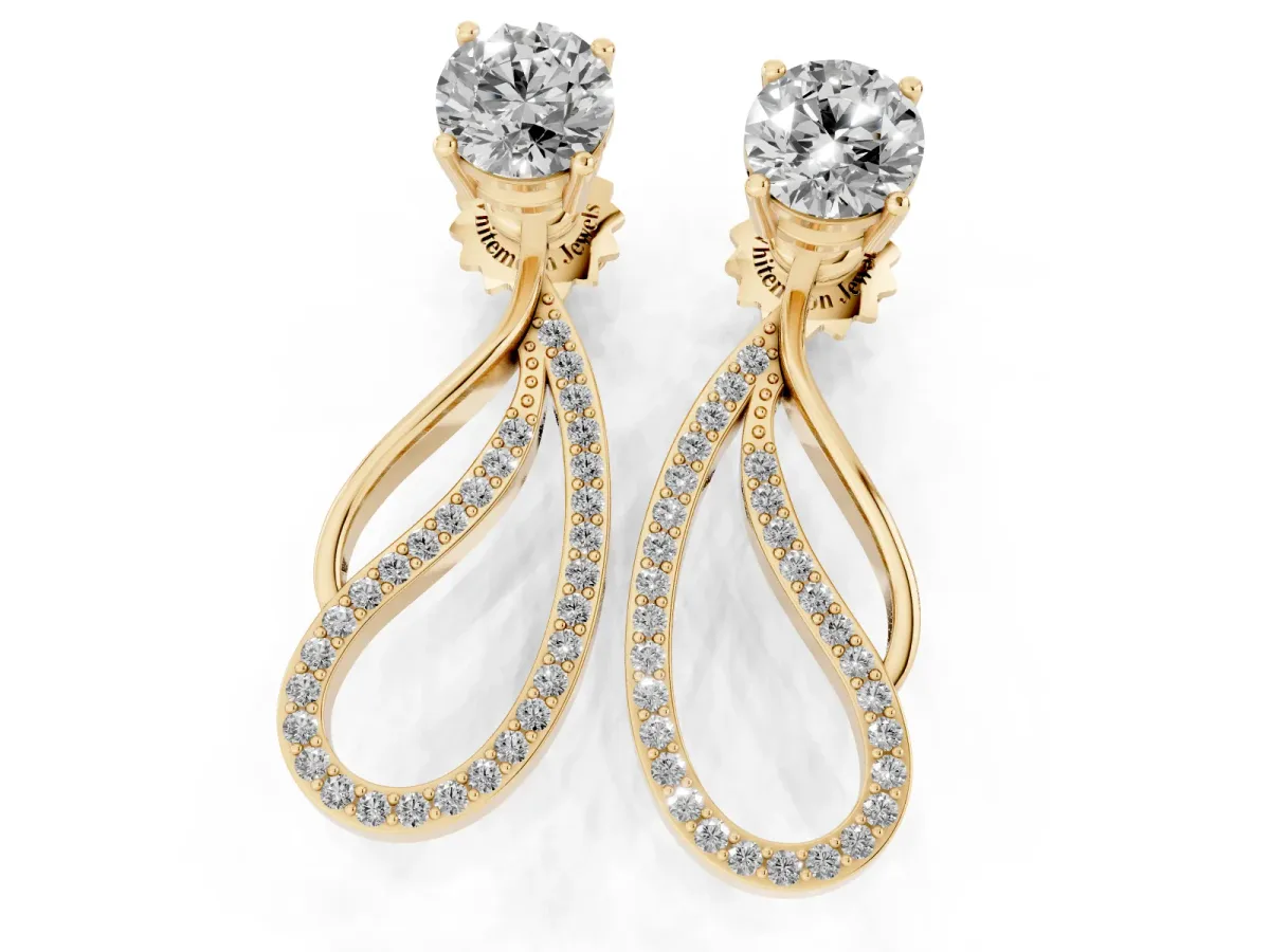 Round Cut Prong Set Diamond Infinity Drop Earrings Yellow gold