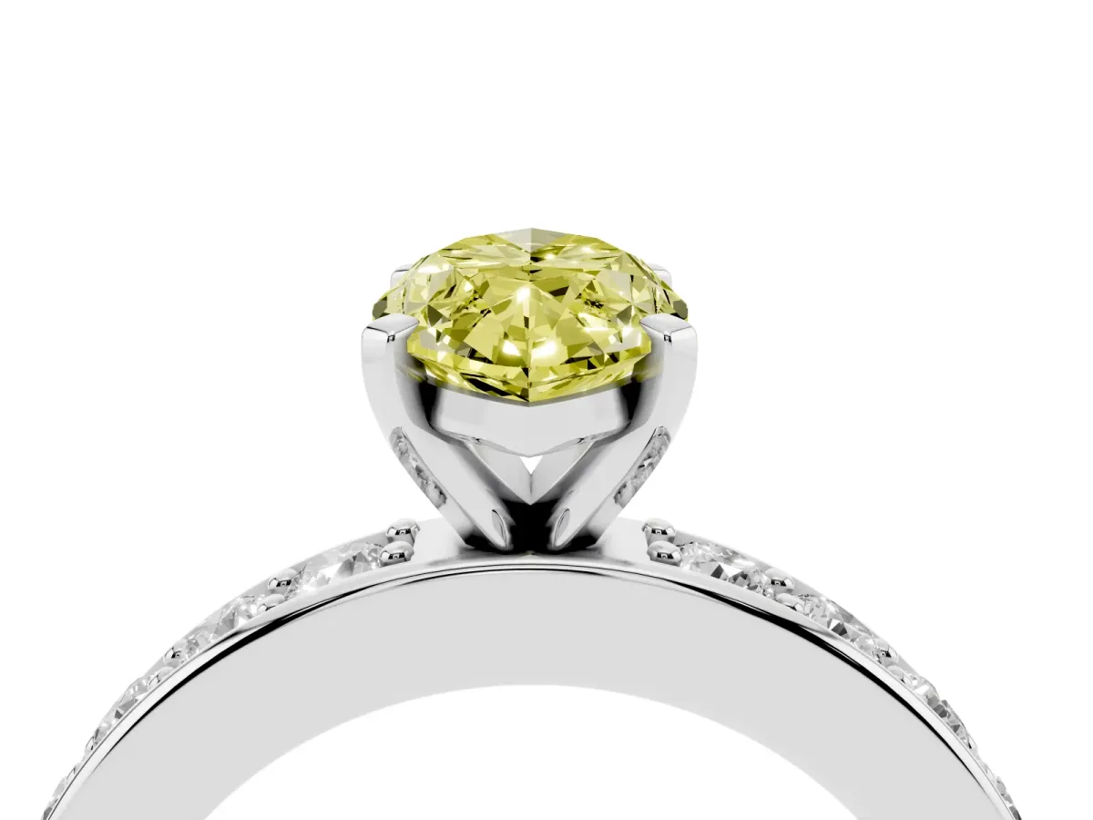 Fancy Yellow Marquise Cut Diamond Engagement Ring with Channel Set Round Band and Prong Setting White gold