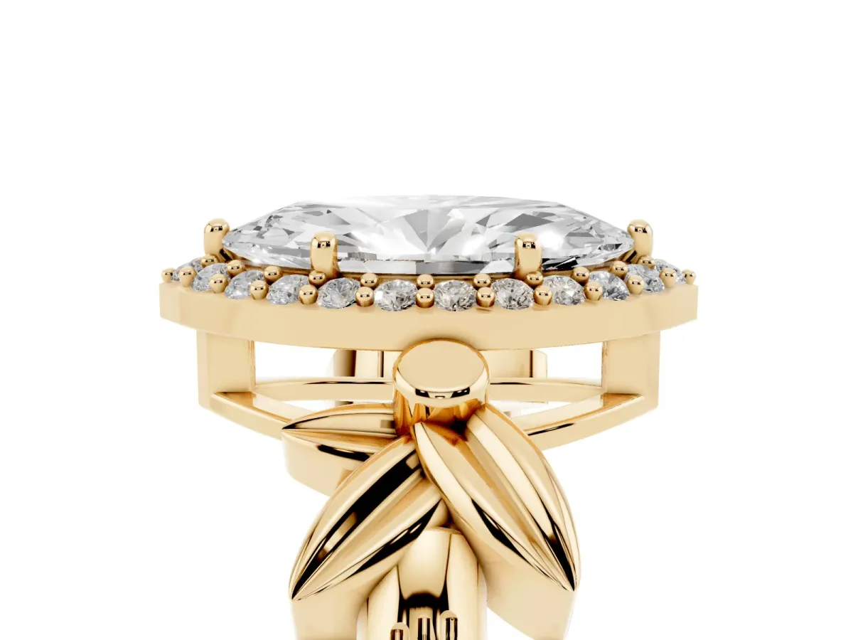 Marquise Cut Halo Diamond Floral Band with Four-Prong Setting Yellow gold