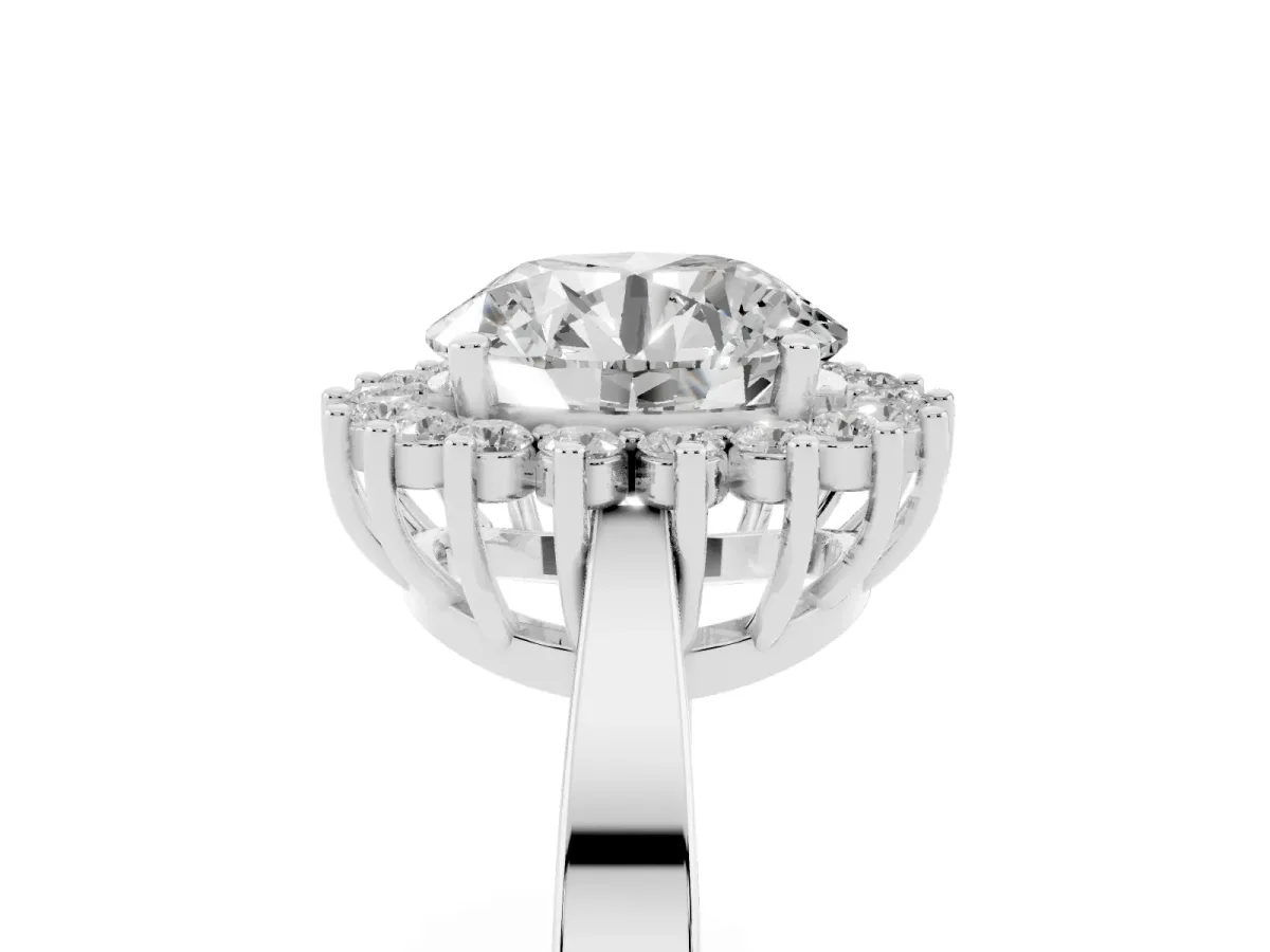 Round Cut Cut Diamond Halo Ring with Round Brilliant Halo and Solitaire Band Silver
