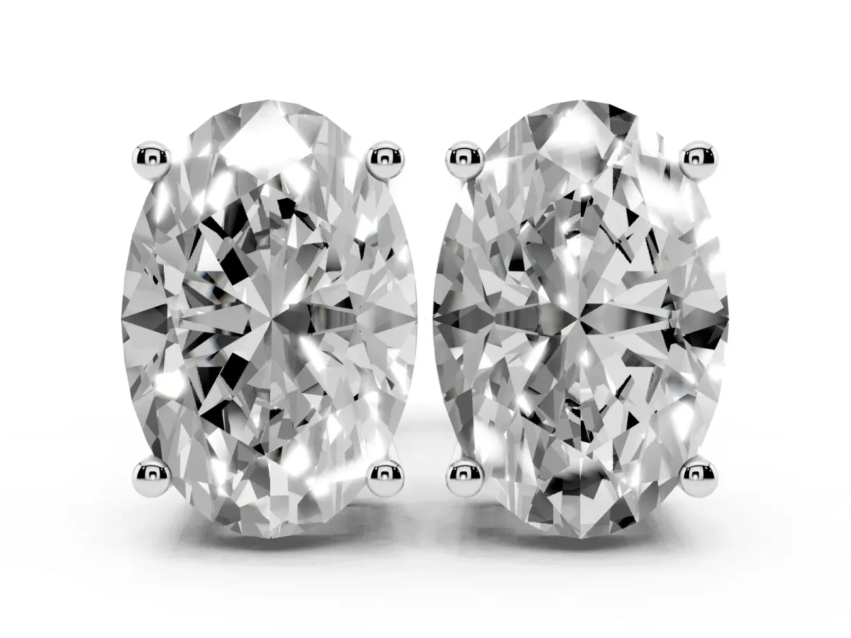 Oval Cut Diamond Stud Earrings Silver