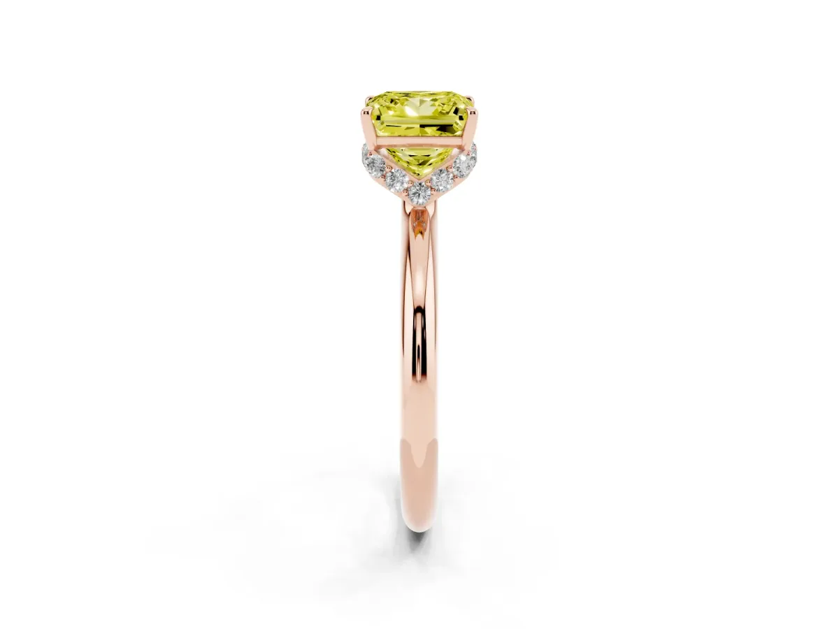 Fancy Yellow Princess Cut Brilliant Solitaire Engagement Ring with Six-Prong Setting and Classic Band Rose gold