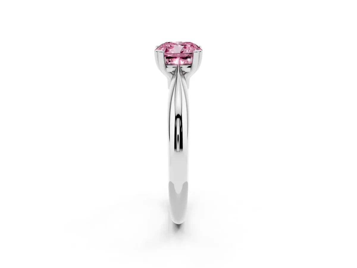 Fancy Pink Cushion Cut Cut Solitaire Engagement Ring with Tapered Band and Four-Prong Setting Silver