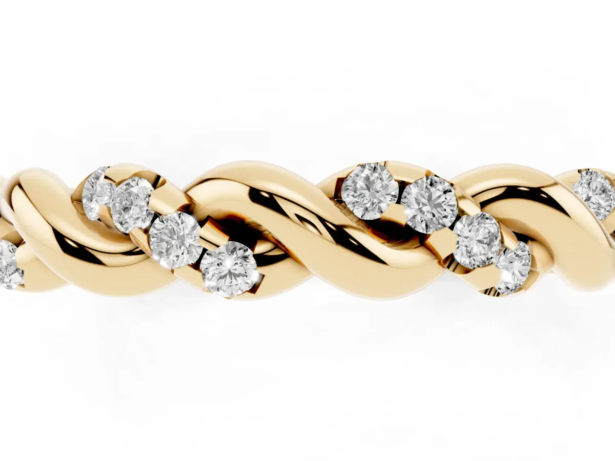 Twisted Pavé Round Diamond Eternity Band Yellow gold