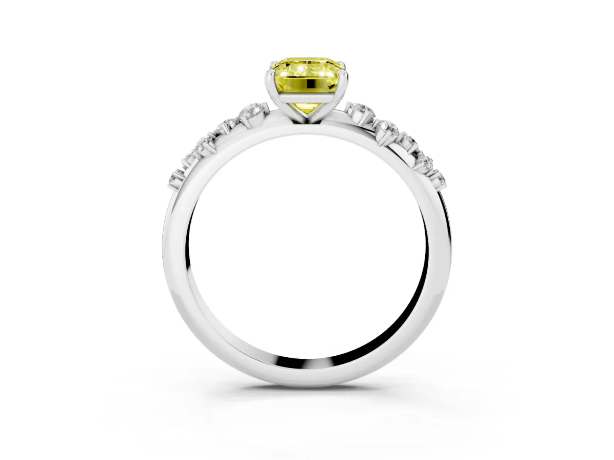 Fancy Yellow Emerald Cut Diamond Cluster Prong-Set Solitaire Ring Platinum