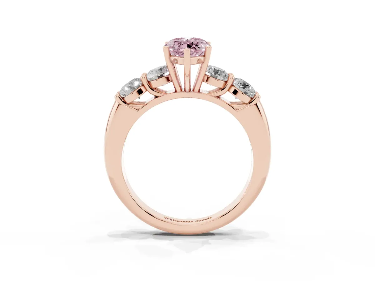 Fancy Pink Marquise Cut Cut Five-Stone Prong Set Diamond Ring with Classic Band Rose gold